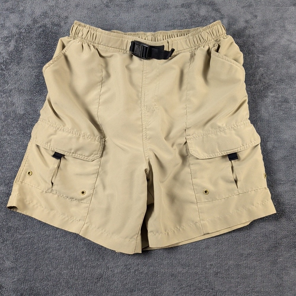 Sand N Sun Mens Tan Swim Trunks Front Cargo Pockets Size Clip to tighten Medium